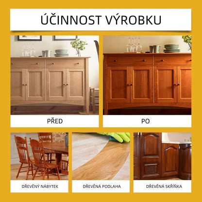 【Oficiální domácí péče】✨ WoodGlow Pro · Přírodní revitalizér s včelím voskem 3 v 1 · Okamžitá oprava škrábanců & Protiprachový štít pro všechny dřevěné povrchy — Nemastné rostlinné složení, dlouhotrvající lesk & ochrana během několika sekund!