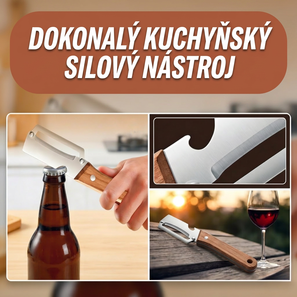 (Výprodej ke Dni matek 💖) 2v1 nerezová škrabka na zeleninu s dřevěnou rukojetí a otvírákem na lahve
