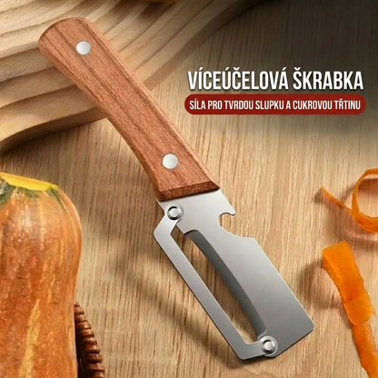 (Výprodej ke Dni matek 💖) 2v1 nerezová škrabka na zeleninu s dřevěnou rukojetí a otvírákem na lahve